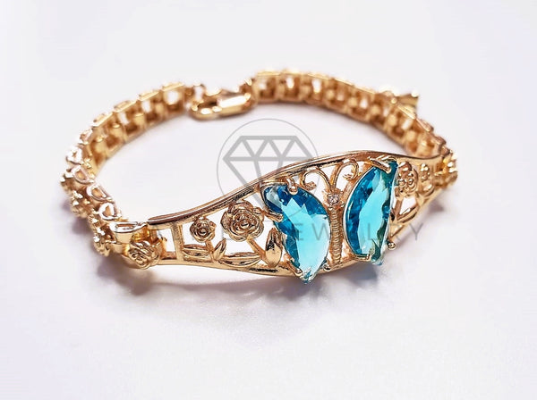 Pulsera de Lujo - 103704 - Diseño de Mariposa CZ Azul Aqua Oro Laminado 18K