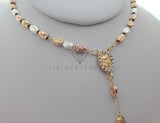 Rosario de Lujo - 101901 - Estilo Oval con Medalla Virgen 3 Oros CZ Clara Oro Laminado 18K