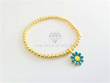 Pulsera de Lujo - 103118 - Diseño Bolitas con Girasol Azul Oro Laminado 18K