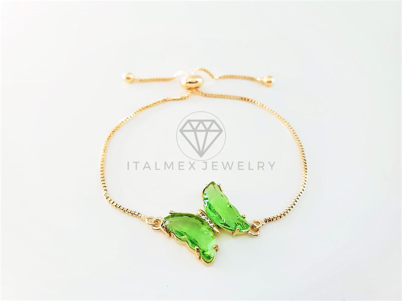 Pulsera de Lujo - 103197 - Diseño Ajustable con Mariposa CZ Verde Vivo Oro Laminado 18K