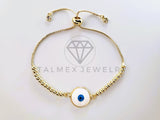 Pulsera de Lujo - 103715 - Diseño Ajustable Ojo Turco Esmalte Blanco Oro Laminado 18K