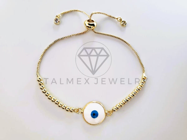 Pulsera de Lujo - 103715 - Diseño Ajustable Ojo Turco Esmalte Blanco Oro Laminado 18K
