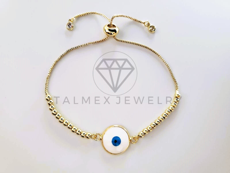 Pulsera de Lujo - 103715 - Diseño Ajustable Ojo Turco Esmalte Blanco Oro Laminado 18K