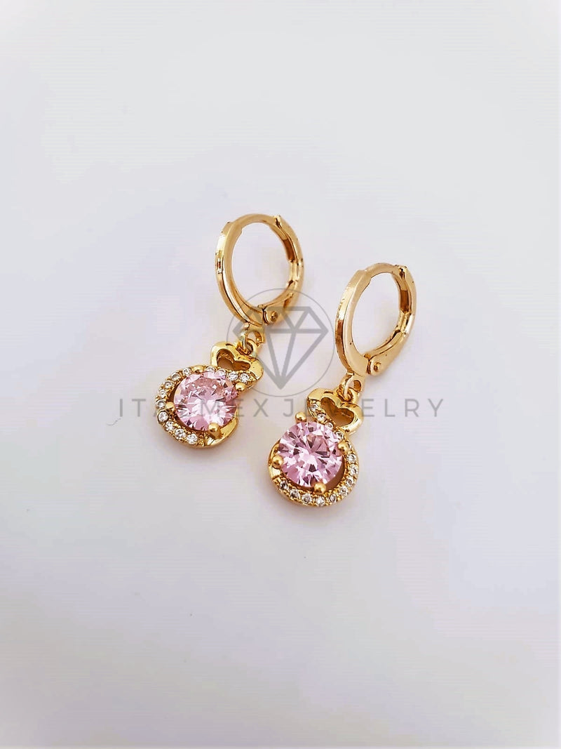 Arete de Lujo - 103517 - Diseño Redondo CZ Rosa Oro Laminado 18K