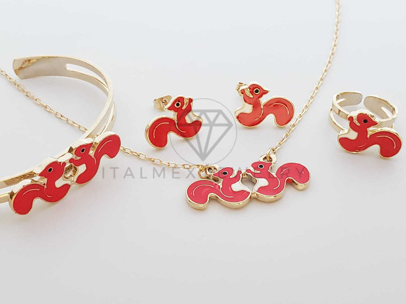 Juego de Niña - 101814 - Diseño de Ardillitas Rosas Oro Laminado 18K