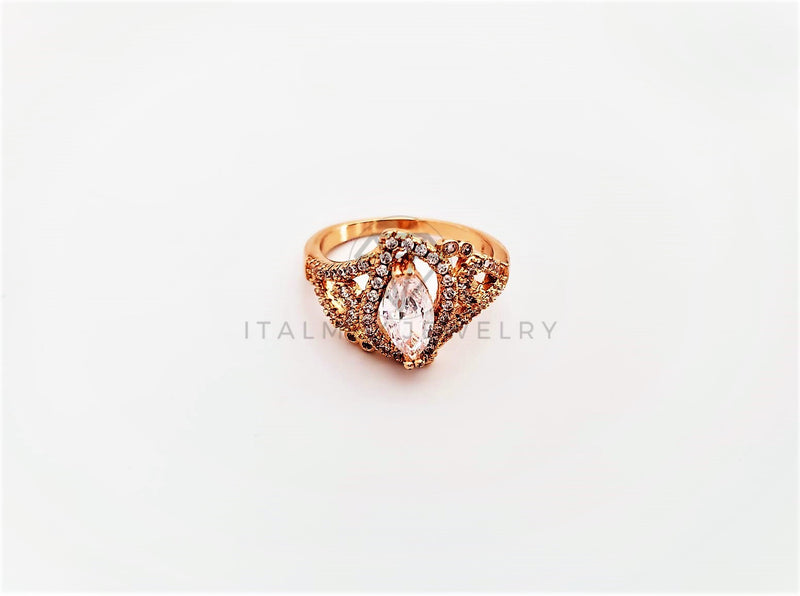 Anillo Dama de Lujo -103312 - Diseño Solitario Fligrana CZ Clara Oro Laminado 18K