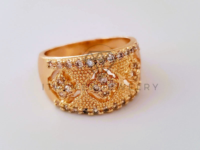 Anillo Dama de Lujo -104381 - Banda Floral con Circonia Clara Oro Laminado 18K