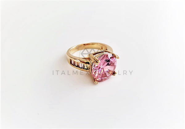 Anillo de Lujo - 103050 - Anillo Dama Solitario CZ Rosa y Colores Oro Laminado 18K