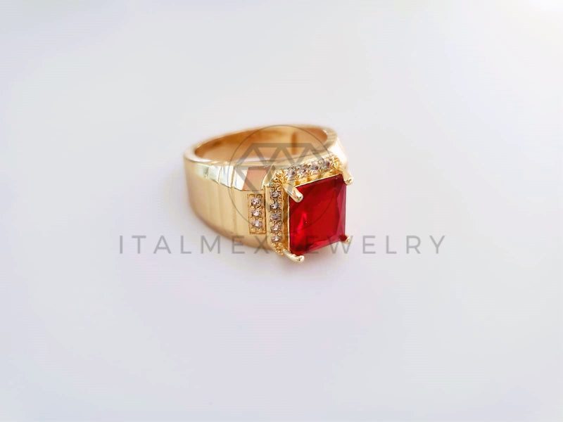 Anillo Caballero de Lujo - 103913 - Diseño Clasico CZ Roja Oro Laminado 18K