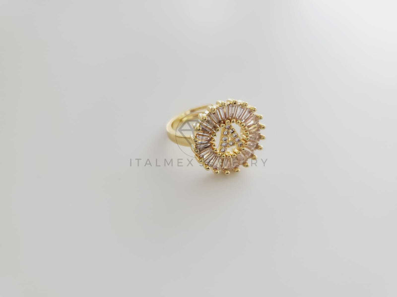 Anillo de Lujo - 102560 - Diseño Inicial "A" con CZ Clara Oro Laminado 18K