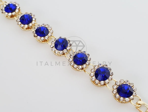 Pulsera de Lujo - 100258 - Diseño de CZ Redonda Color Azul Oro Laminado 18K