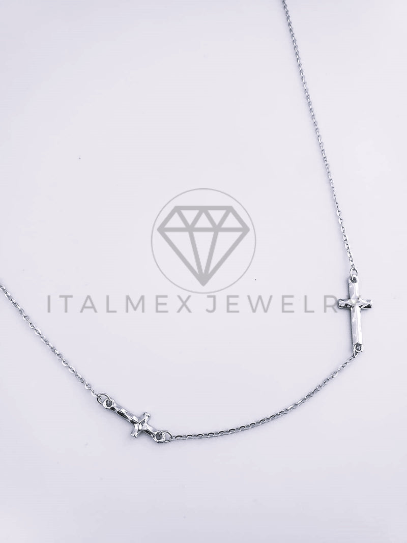 Collar de Lujo - 103632 - Estilo Dos Cruces Plata Fina .925