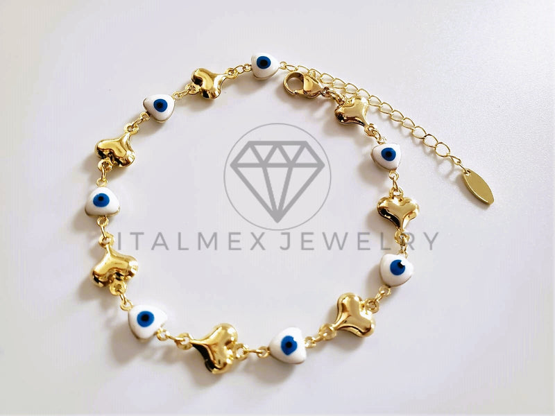 Pulsera Elegante - 104211 - Pulsera Ojo Turco Corazón Blanco Oro Laminado 18K