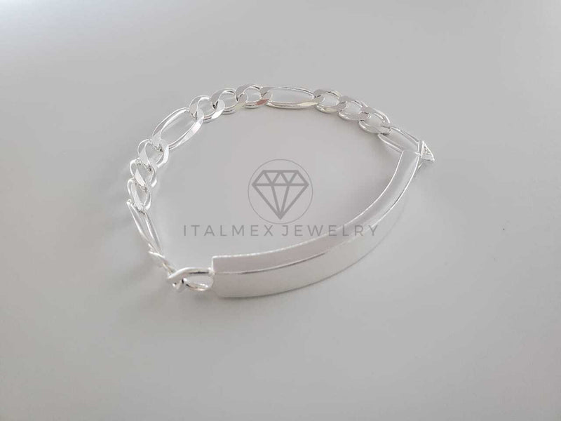 Pulsera de Lujo - 102173 - Esclava Figaro Placa Lisa 8mm Plata Fina .925