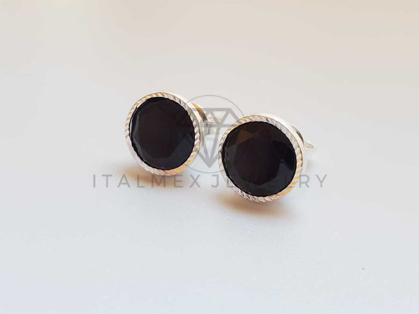 Broquel de Lujo - 101732 - Bisel Redondo CZ Negra 8mm Plata .925
