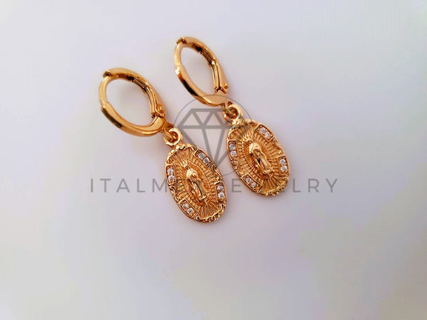 Arete de Lujo - 104347 - Diseño de Virgen Guadalupe CZ Clara Oro Laminado 18K