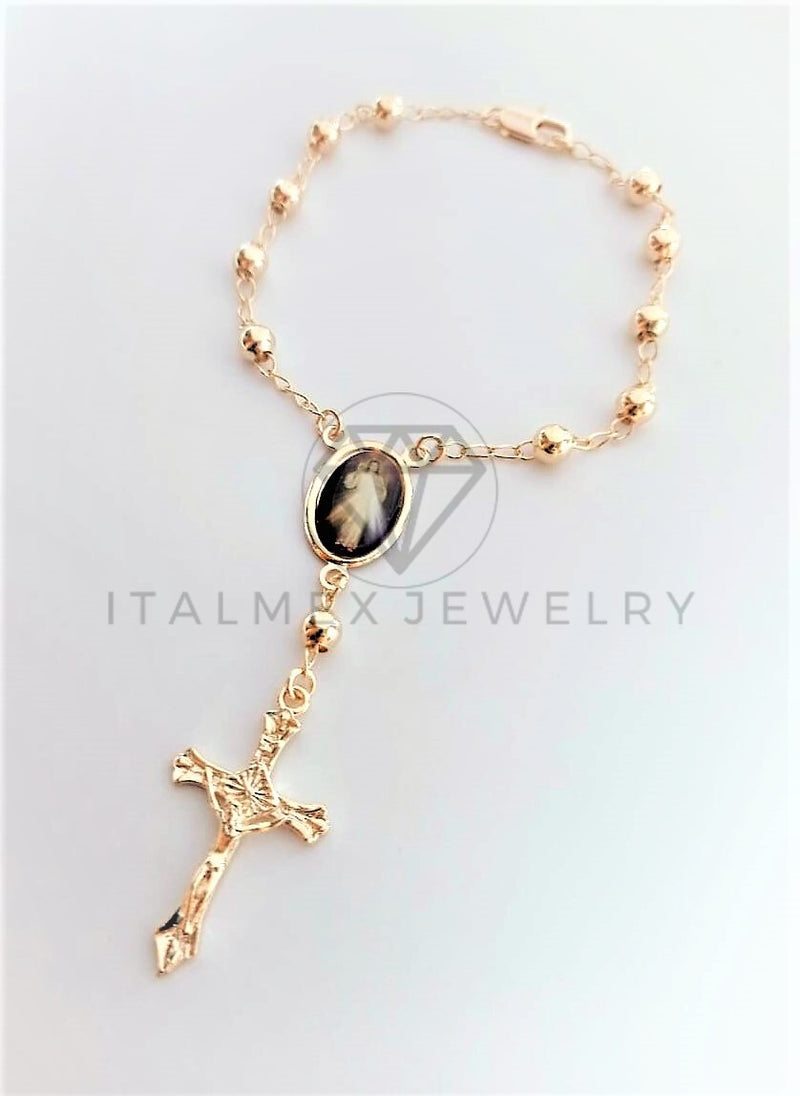 Pulsera Elegante - 102099 - Misterio Bola 5mm Jesucristo Oro Laminado 18K