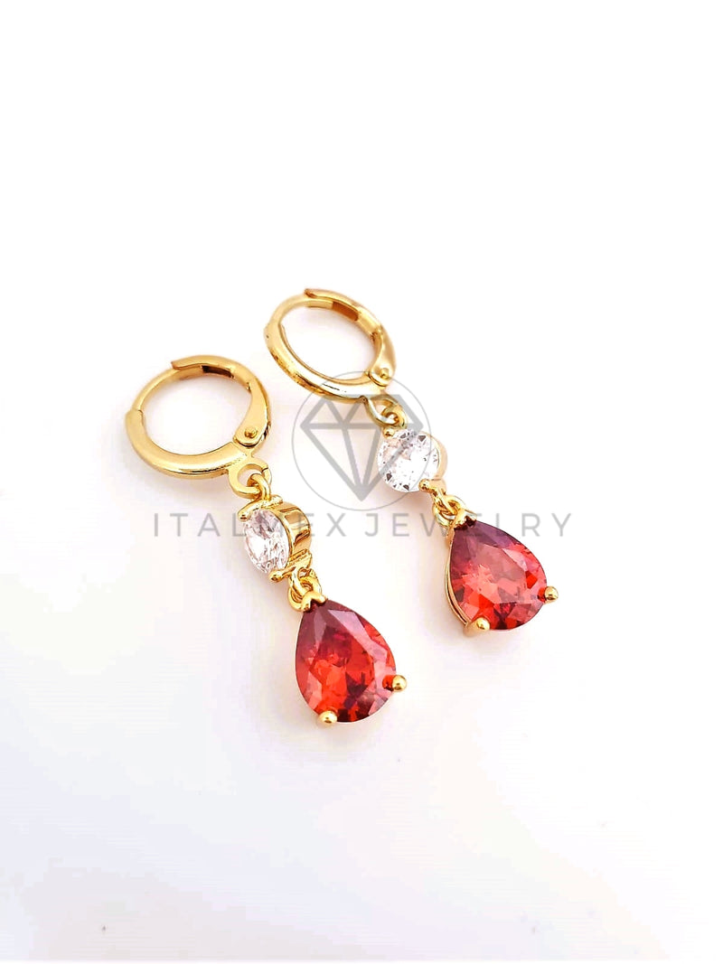 Arete de Lujo - 103527 - Diseño Gota CZ Tinta y Clara Oro Laminado 18K