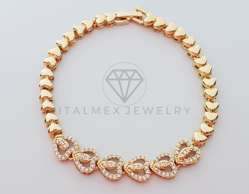 Pulsera de Lujo - 100304 - Diseño de Corazón con Corazones Oro Laminado 18K