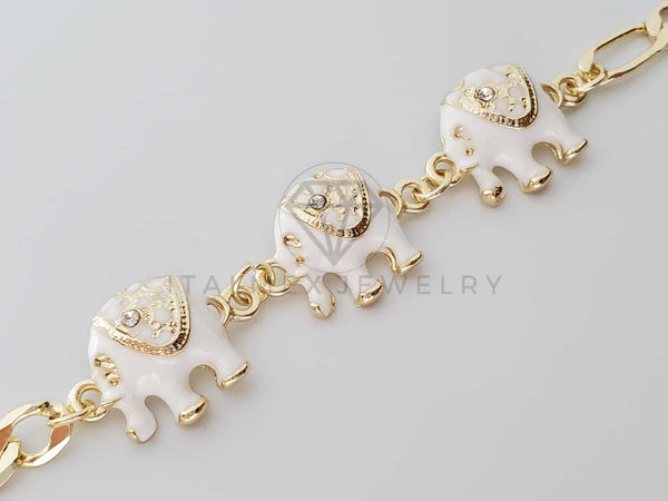 Pulsera Elegante - 100231 - Diseño de Elefantes Blancos con CZ Oro Laminado 18K