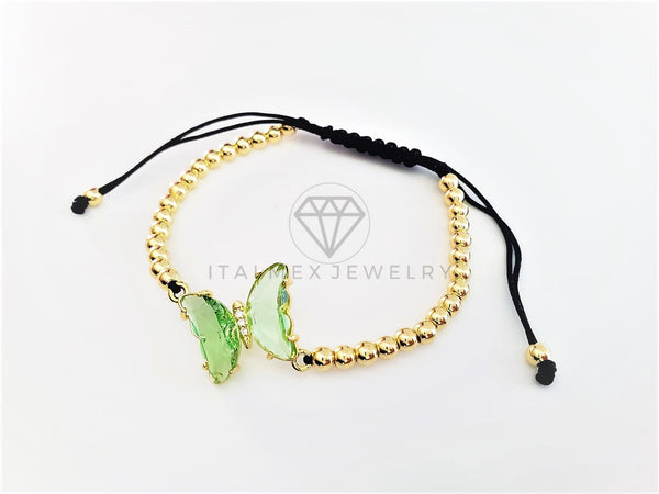 Pulsera de Lujo - 103179 - Diseño Bolitas con Mariposa CZ Verde Claro Oro Laminado 18K