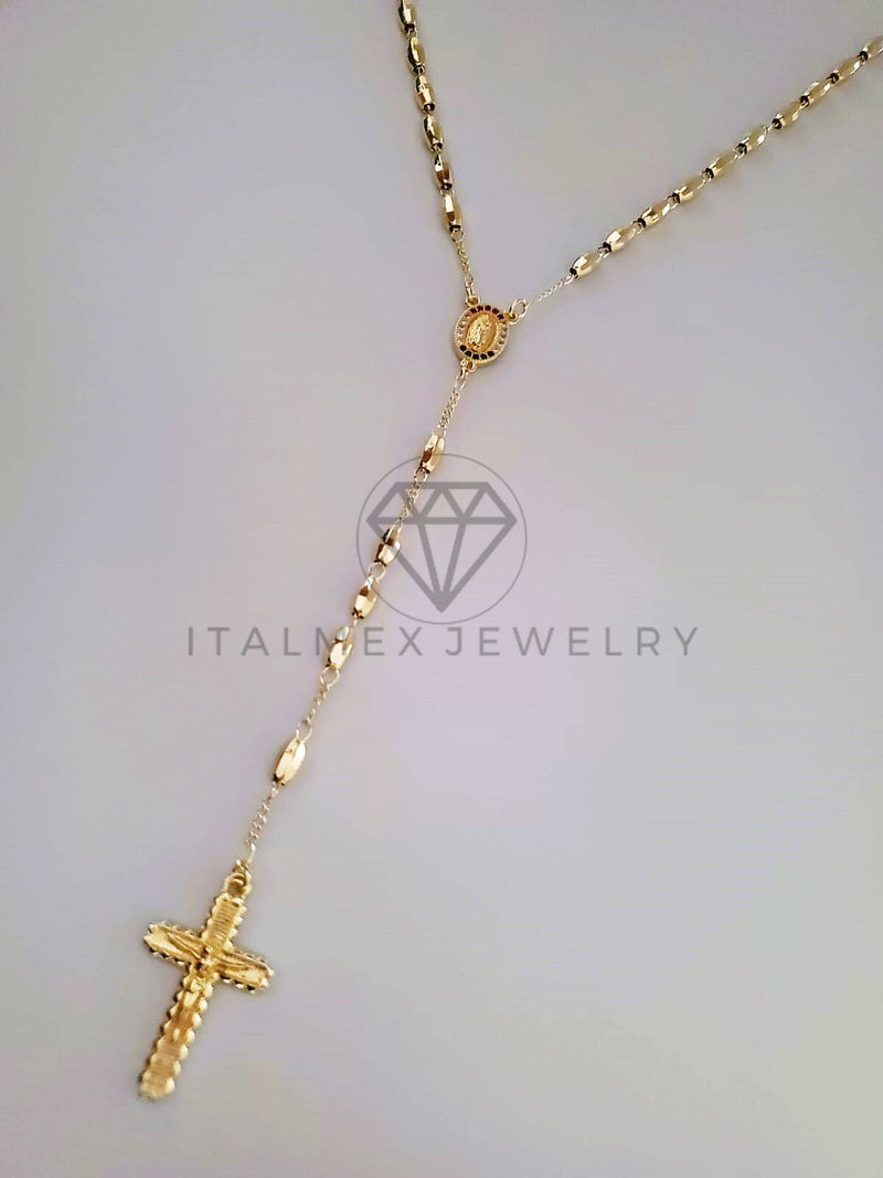 Rosario de Lujo - 104237 - Bola Diamantada con Medalla Virgen y Circonia Oro Laminado 18K