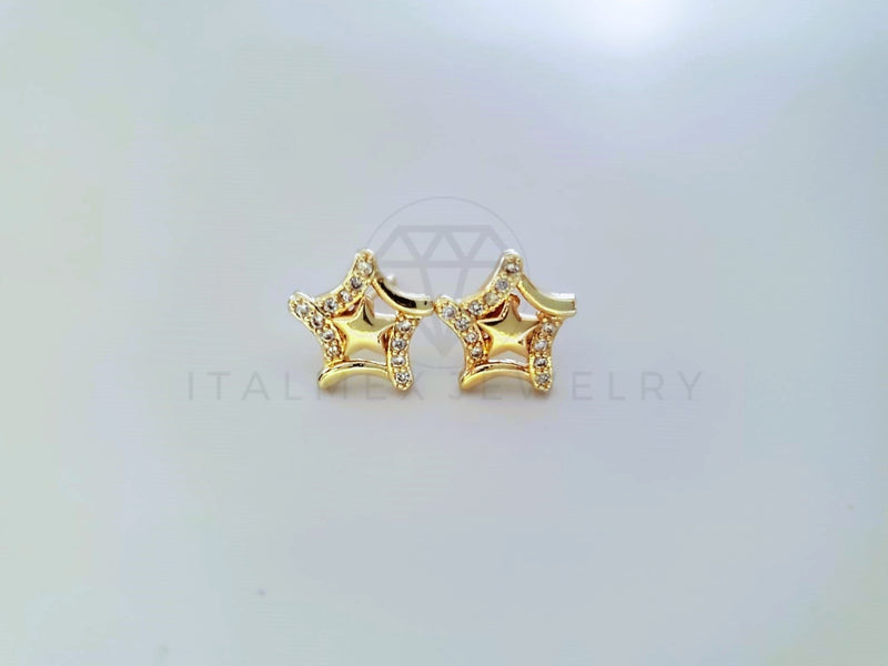 Broquel de Lujo - 104049 - Diseño Estrella Doble CZ Clara Oro Laminado 18K