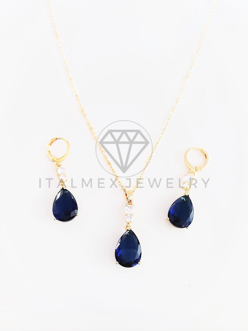 Juego de Lujo - 102921 - Diseño de Gota CZ Azul Oro Laminado 18K