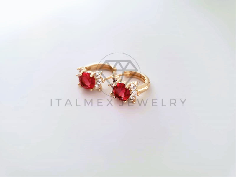 Arete de Lujo - 103843 - Diseño Redondo CZ Roja Oro Laminado 18K