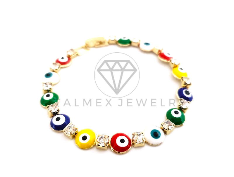 Pulsera Elegante - 103562 - Pulsera de Ojo Turco Colores CZ Clara Oro Laminado 18K