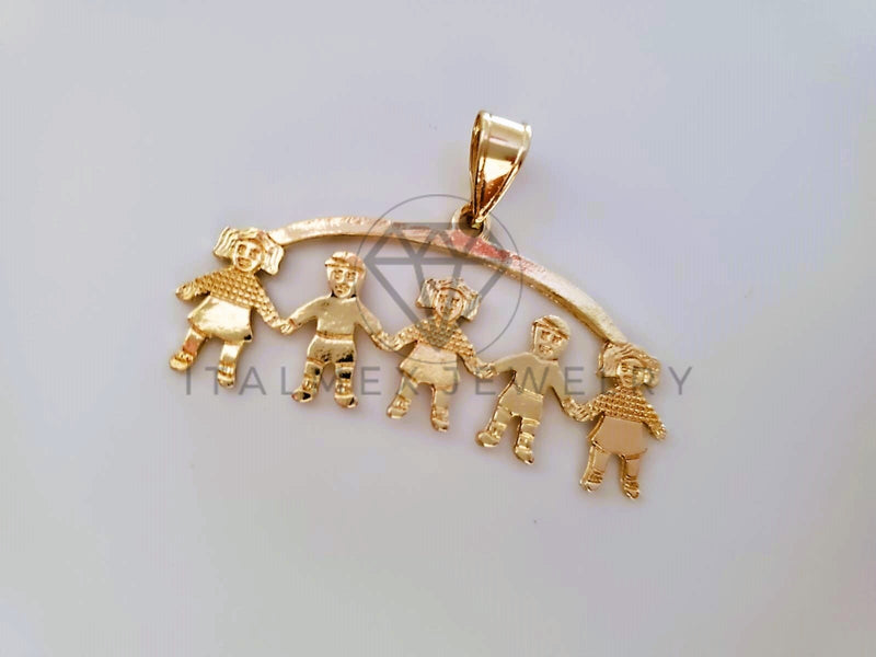 Dije Elegante - 104342 - Dije 3 Niñas y 2 Niños Tamaño Chico Oro Laminado 18K