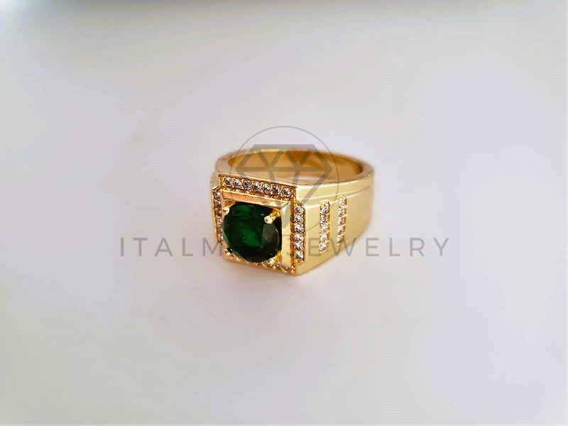 Anillo Caballero de Lujo - 103926 - Diseño Clásico CZ Verde Oro Laminado 18K