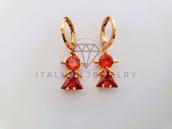 Arete de Lujo - 104354 - Diseño de Niña CZ Roja Oro Laminado 18K