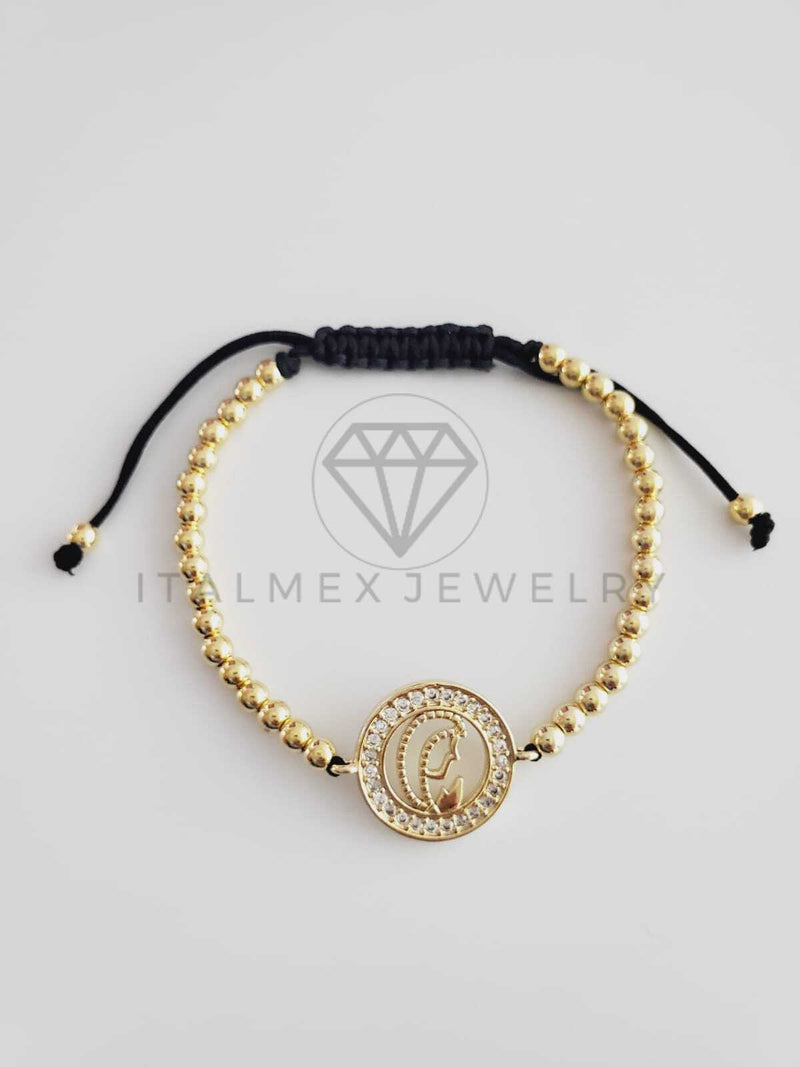 Pulsera Ajustable - 102428 - Diseño de Virgen con CZ Clara Oro Laminado 18K