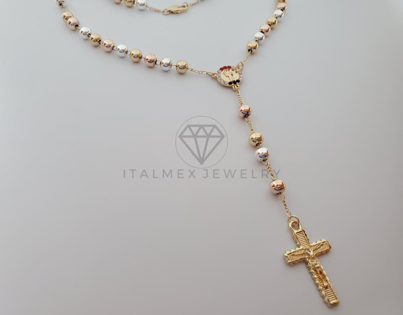 Rosario de Lujo - 101900 - Estilo Clásico con Medalla San Benito 3 Oros Oro Laminado 18K