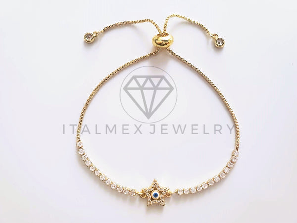 Pulsera de Lujo - 103740 - Diseño Ajustable Ojo Turco Estrella CZ Clara Oro Laminado 18K