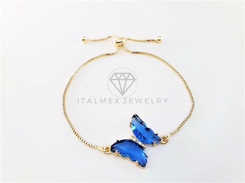 Pulsera de Lujo - 103199 - Diseño Ajustable con Mariposa CZ Azul Oro Laminado 18K