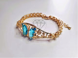 Pulsera de Lujo - 103704 - Diseño de Mariposa CZ Azul Aqua Oro Laminado 18K