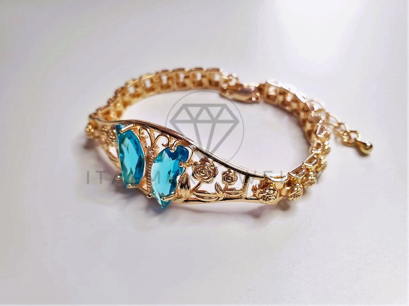 Pulsera de Lujo - 103704 - Diseño de Mariposa CZ Azul Aqua Oro Laminado 18K