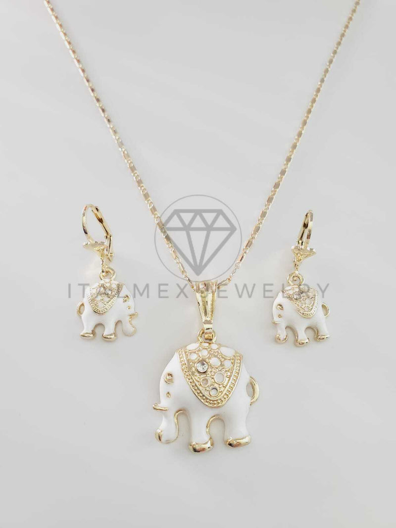 Juego de Lujo - 102393 - Diseño de Elefante CZ Clara Oro Laminado 18K