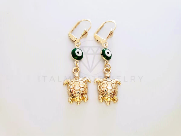 Arete de Lujo - 104036 - Estilo Tortuga Ojo Turco Verde Oro Laminado 18K