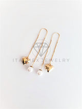 Arete de Lujo - 102823 - Violador con Perla y Dije Corazón Oro Laminado 18K