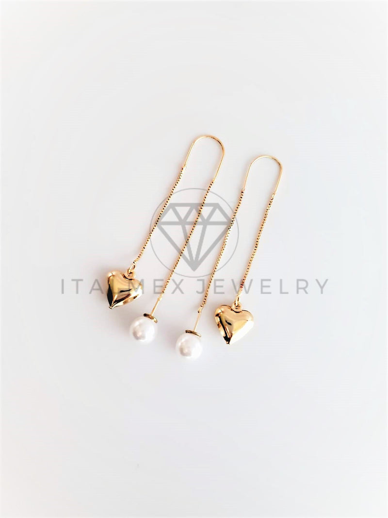Arete de Lujo - 102823 - Violador con Perla y Dije Corazón Oro Laminado 18K