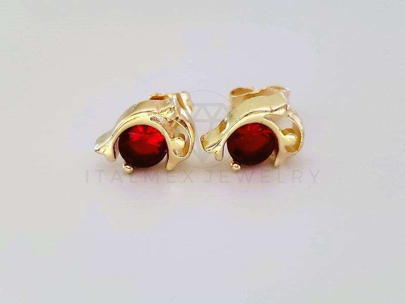Broquel de Lujo - 104056 - Diseño Delfín CZ Roja Oro Laminado 18K