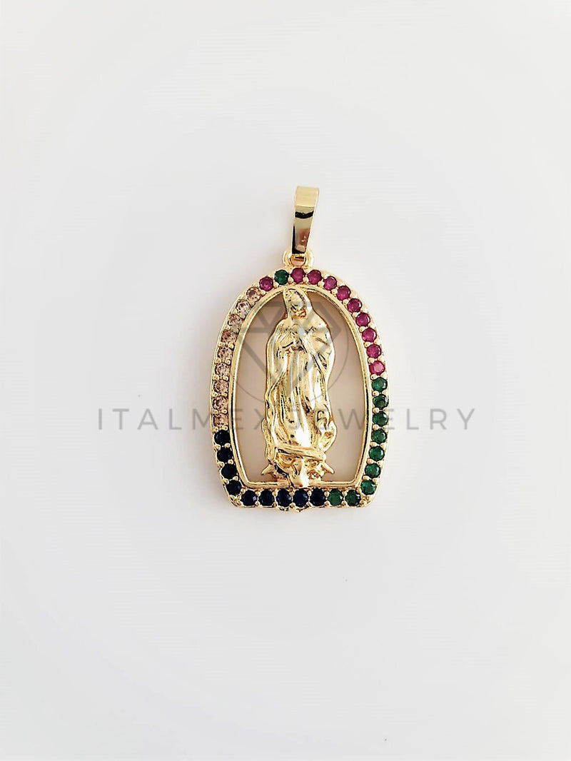Dije Elegante - 102771 - Dije Virgen de Guadalupe CZ Color Tamaño Chico Oro Laminado 18K