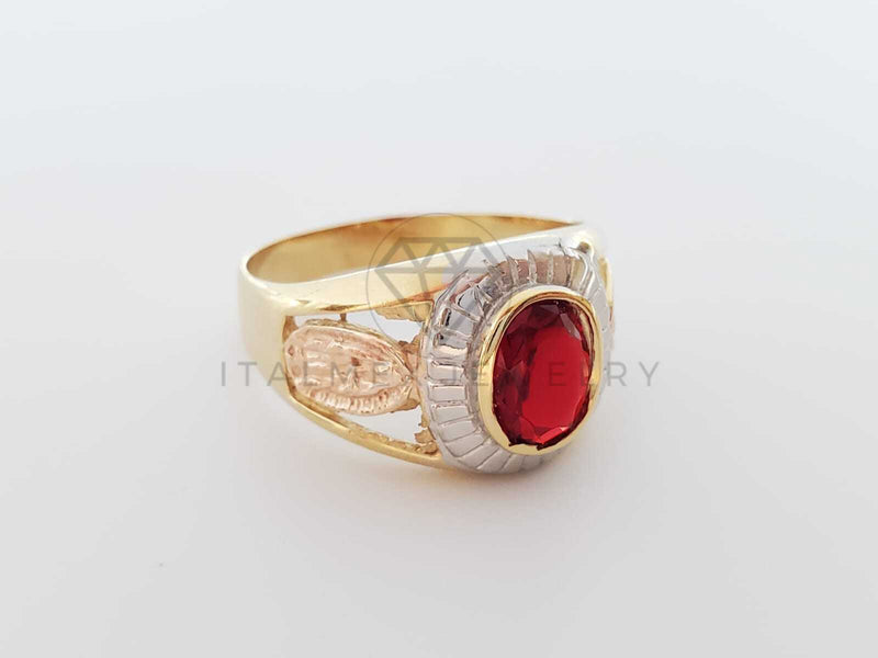 Anillo Caballero de Lujo - 101651 - Diseño Virgen de Guadalupe CZ Roja Oro Laminado 18K