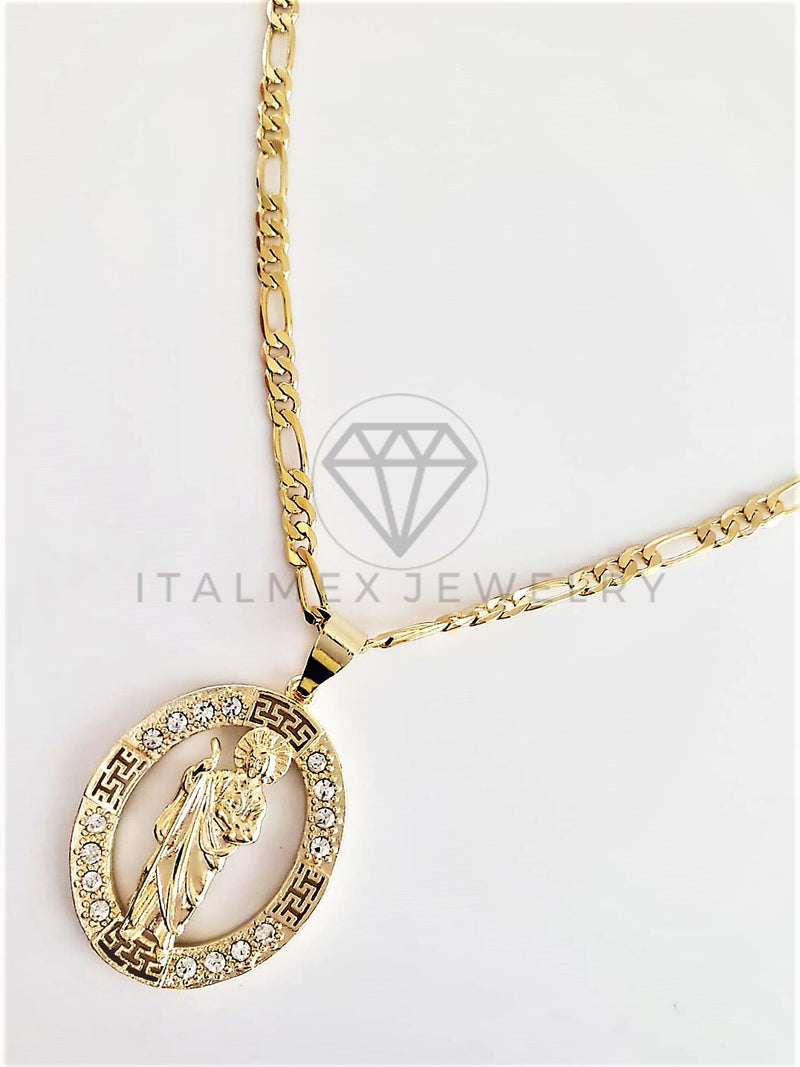 Dije Elegante - 102769 - Medalla de San Judas CZ Clara Tamaño Grande Oro Laminado 18K