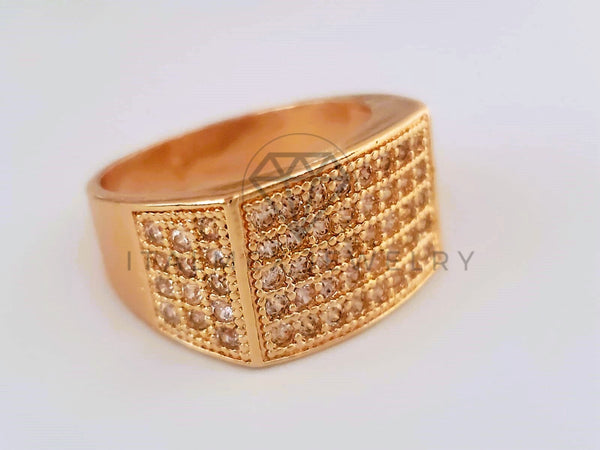 Anillo Caballero de Lujo - 104392 - Placa Curva Circonia Clara Oro Laminado 18K