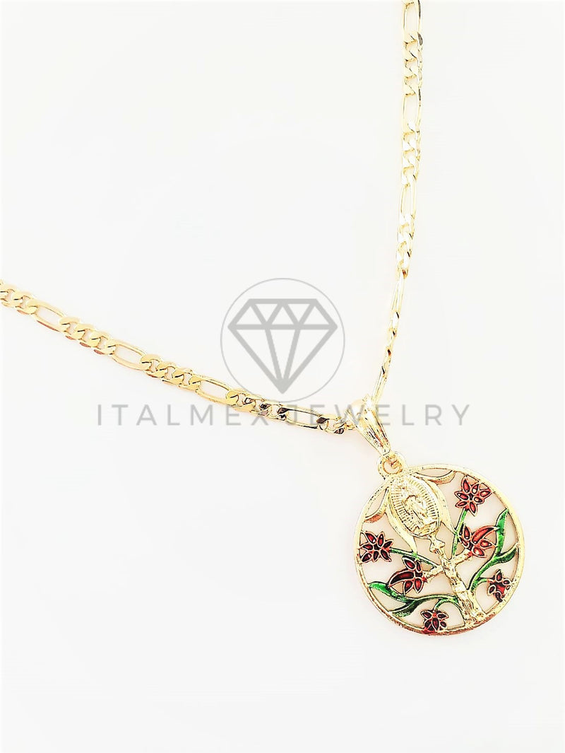 Dije Elegante - 102745 - Árbol de la Vida con Cristo y Virgen Tamaño Mediano Oro Laminado 18K