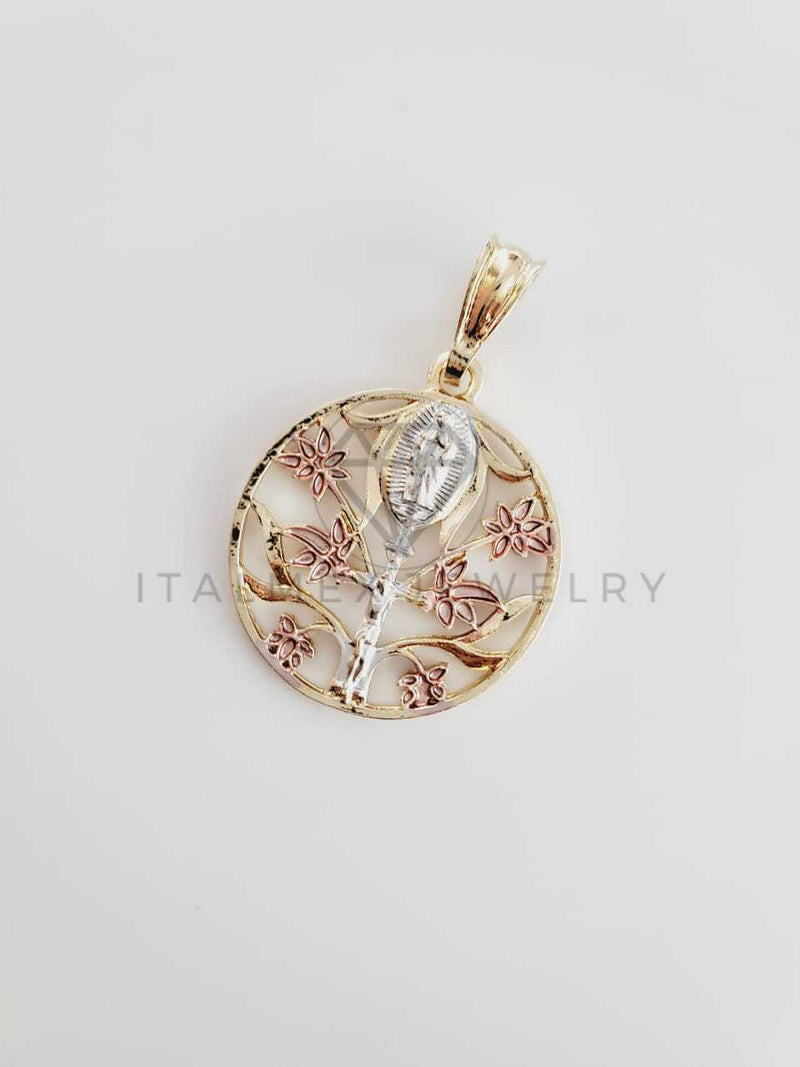 Dije Elegante - 102365 - Árbol de la Vida con Cristo y Virgen Tamaño Mediano Oro Laminado 18K